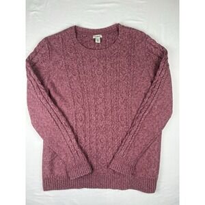LL Bean Cable Knit Sweater Crewneck Women's  XL 100% Cotton Pink  #298839